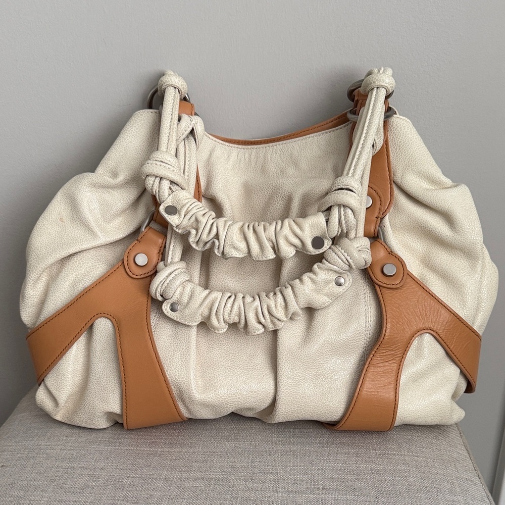 Sondra Roberts - Elegant Cream and Tan Leather Women's Bag